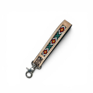 Turquoise Aztec tooled leather wristlet strap
