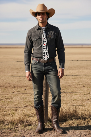 Checker cards tooled leather tie