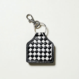 Black Checkered tooled leather Keychain