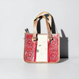 Red tooled leather & cowhide shoulder bag