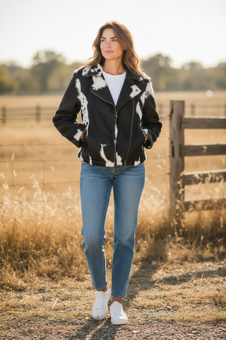 Black/white cowhide fringe jacket (xl)
