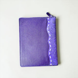 Purple tooled leather & cowhide planner