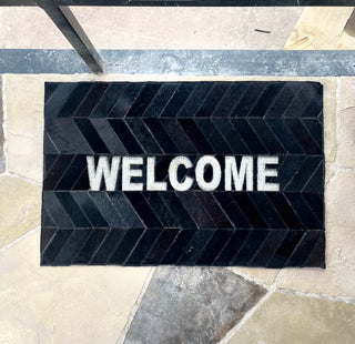 2x3’ Black welcome cowhide patchwork doormat