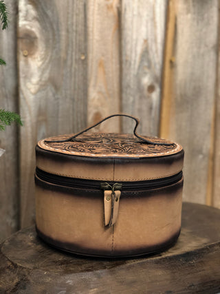 Round Burn Leather Jewelry Box