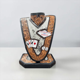 Cards tooled leather & cowhide necklace display
