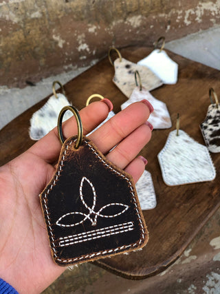 BootStitch Rustic Leather & Cowhide Keychain 1pc