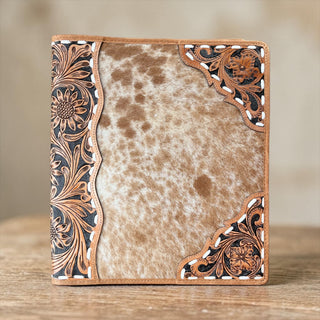 Tan tooled leather & cowhide planner