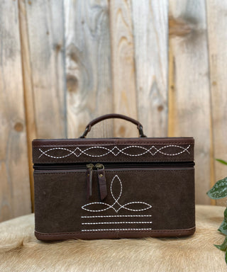 Brown Boot-Stitch Suede Leather Jewelry Boxes