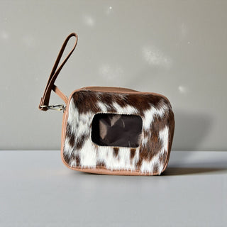 Tan leather & cowhide wipes bag