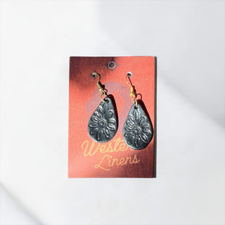 Black tooled leather earrings