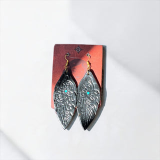 Black tooled leather earrings