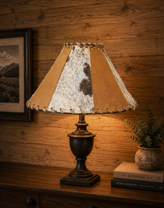 Large Yellow leather & cowhide lampshade