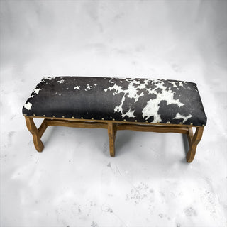 All cowhide wood bench