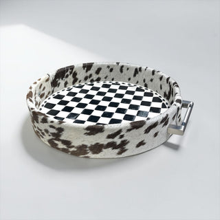 Checker tooled leather & cowhide tray