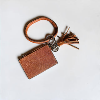 Tan tooled leather card holder