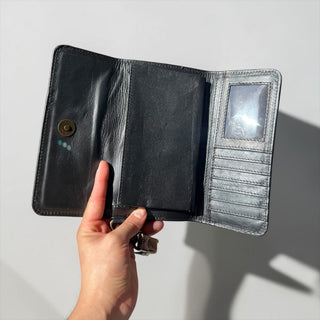 Tan tooled leather & cowhide wallet