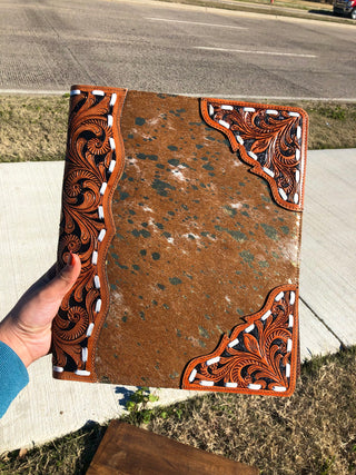 Acid Wash Gold Cowhide & Tooled Leather Planner