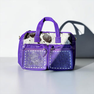 Purple tooled leather & cowhide briefcase