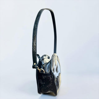 Black cowhide & tooled leather canteen bag