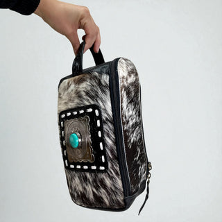 Black Concho tooled & cowhide makeup bag