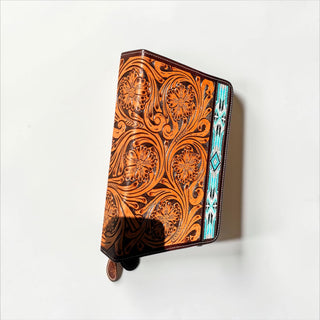 Turquoise Aztec floral tooled leather bible cover