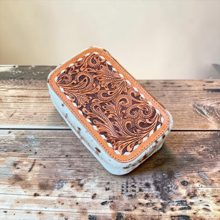 Brown blossom cowhide jewelry box