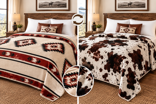 Maroon Aztec/ cowprint reversible -Mia blanket