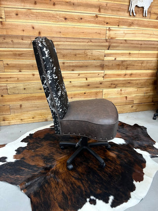 Salt pepper genuine cowhide & leather armless office chair