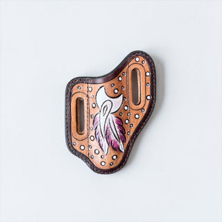 Feathers tooled leather knife sheath