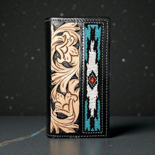 Turquoise Aztec tooled leather men’s wallet