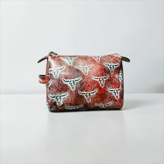 Longhorns embossed leather makeup bag