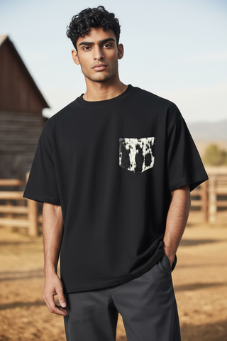 Black t-shirt with cowhide pocket