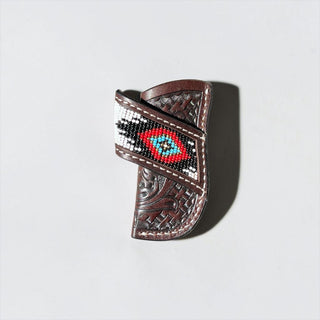Brown tooled leather Aztec knife sheath