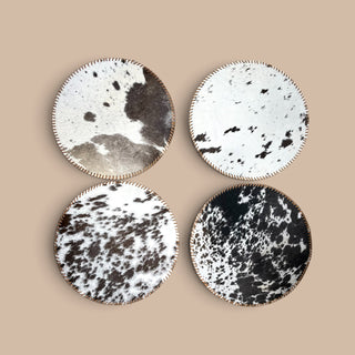 All brown cowhide round placemats - set of 4