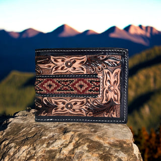 Brown aztec tooled leather men’s wallet