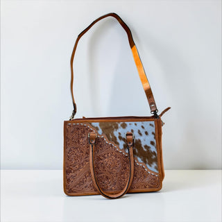 Tan floral tote bag