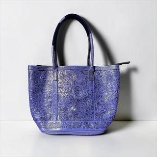 Purple floral tooled leather jumbo shoulder bag