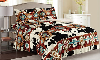 Cowprint Southwest Inspired 3pc Sherpa Blanket