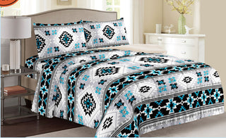 Turquoise Aztec Inspired 3pc Sherpa Blanket