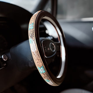 14.5”-15” turquoise feathers steering wheel cover