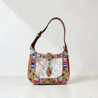 Sunflower tooled leather & cowhide shoulder bag