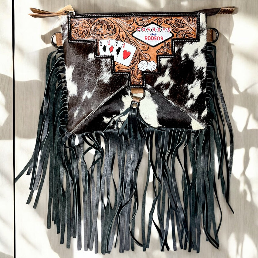 Cards tooled & cowhide crossbody bag