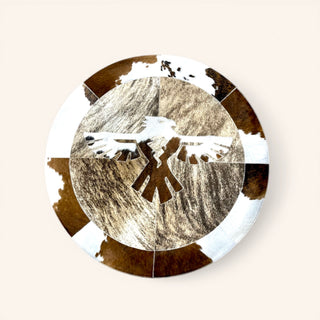3x3’ Thunderbird cowhide patchwork rug