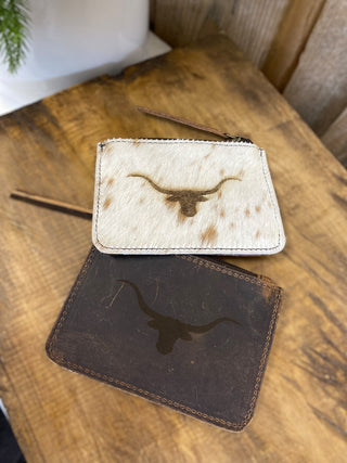 Longhorn Tooled & Cowhide Coin Pouch