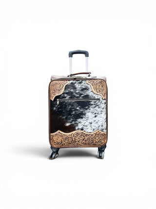 Brown tooled leather & cowhide luggage