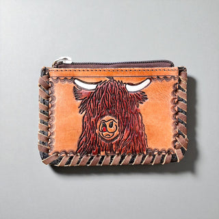 Highland tooled & cowhide coin pouch