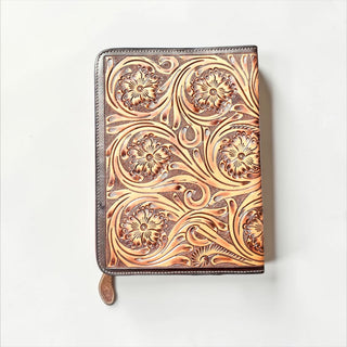 Turquoise Aztec floral tooled leather bible cover