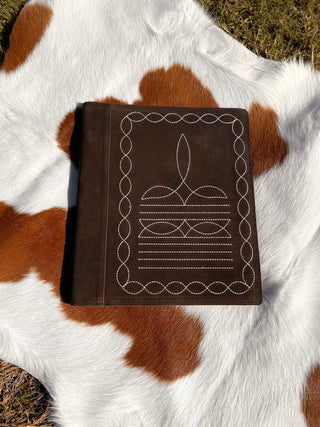 Boot-Stitch Suede Leather Planner/Portfolio