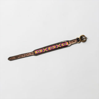Pink Aztec tooled leather dog collar