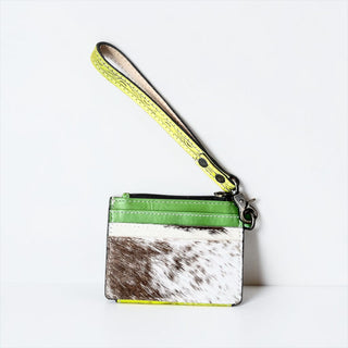 Green yellow tooled leather wristlet wallet